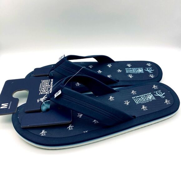 Original Penguin Navy Flip Flops Size M 9-10 - Picture 2 of 8